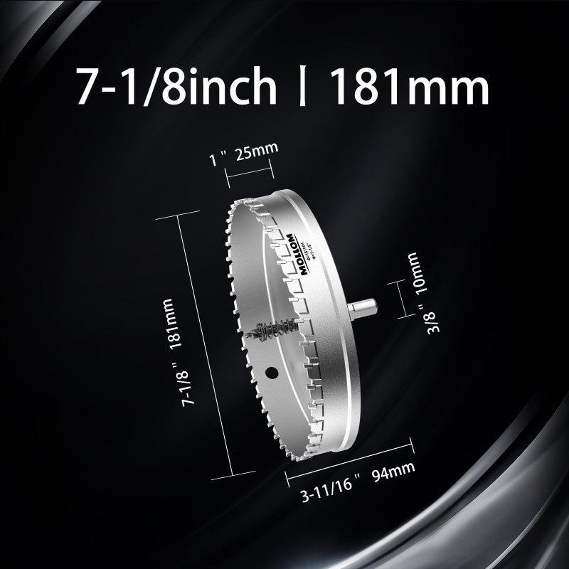 Mollom (7-1/8''|181mm) Heavy Duty Carbide Hole Saw with 2 Pilot Drill Bits  Hole Cutter cuts Stainless Steel  mild Steel  Iron  Copper  Brass  Plastic - Image 2